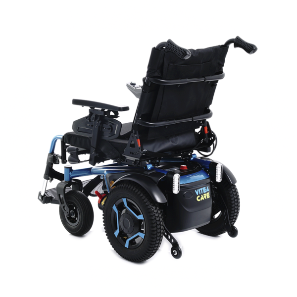 Wózek elektryczny z odchylanym oparciem pleców i regulacją kąta nachylenia i szerokości siedziska (Star Blu)