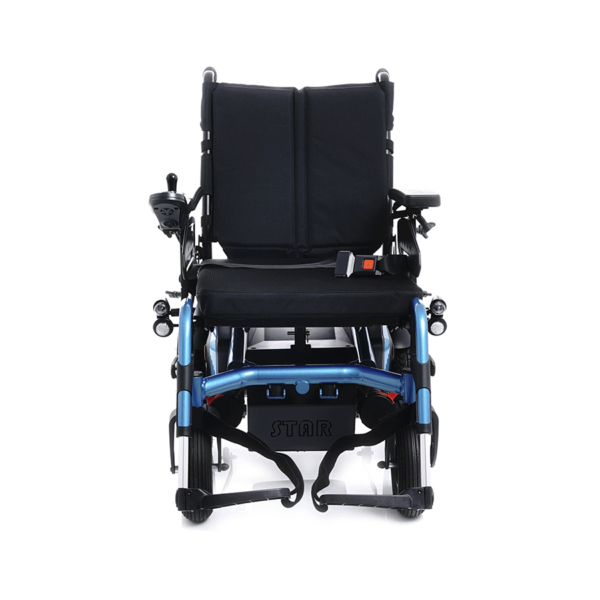 Wózek elektryczny z odchylanym oparciem pleców i regulacją kąta nachylenia i szerokości siedziska (Star Blu)